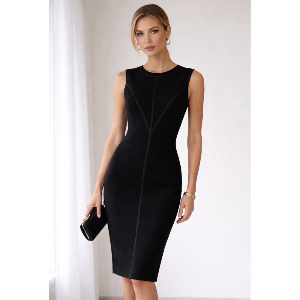 Carlisle Black Sheath Dress Sleeveless Ribbon Accent Trim Lined Wool Blend Sz 4